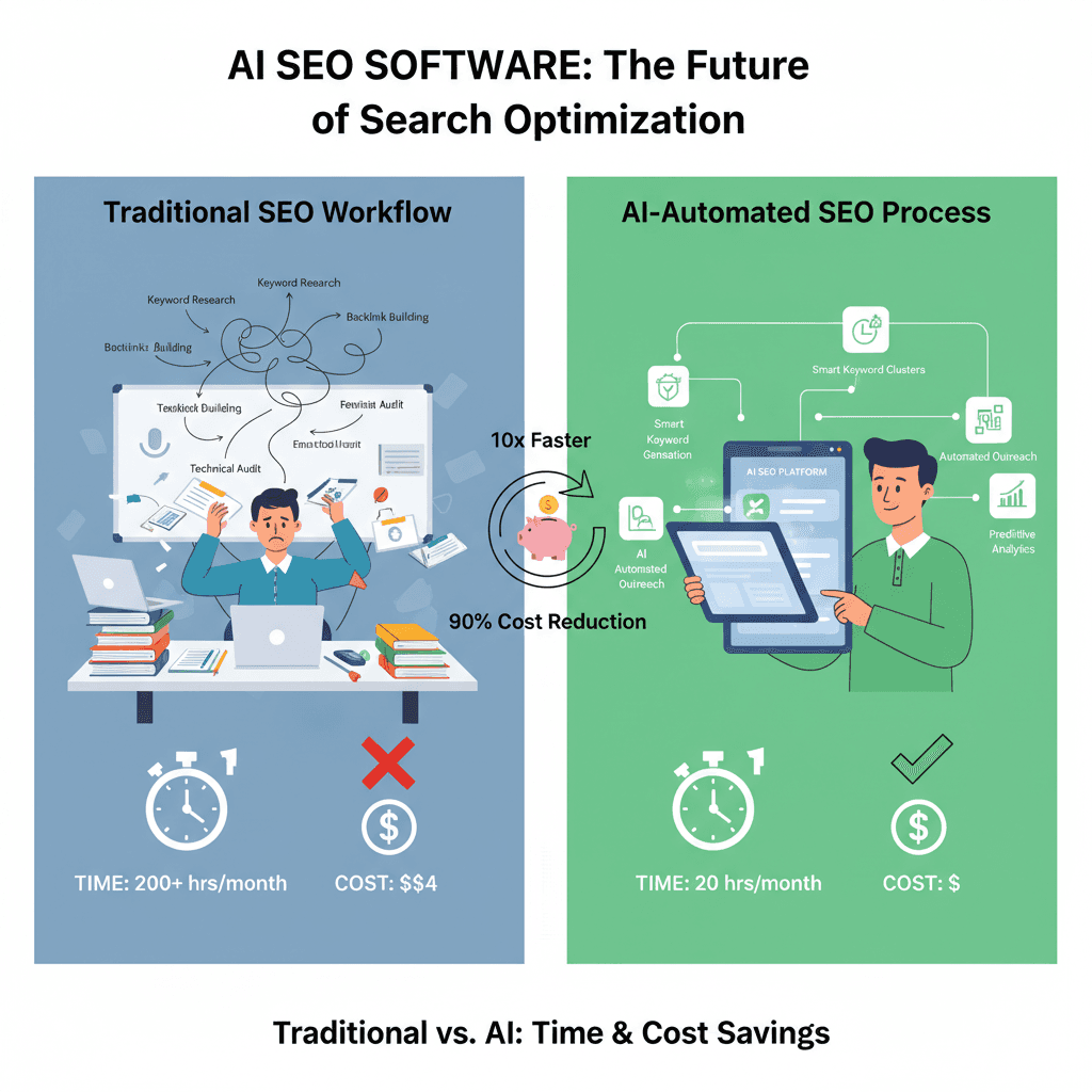 AI SEO software efficiency comparison showing automated optimization benefits