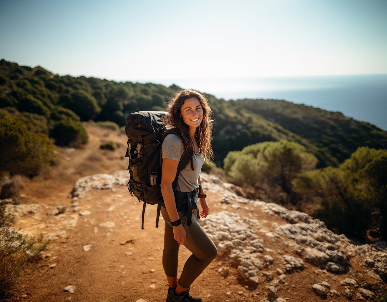 woman rucking uphill