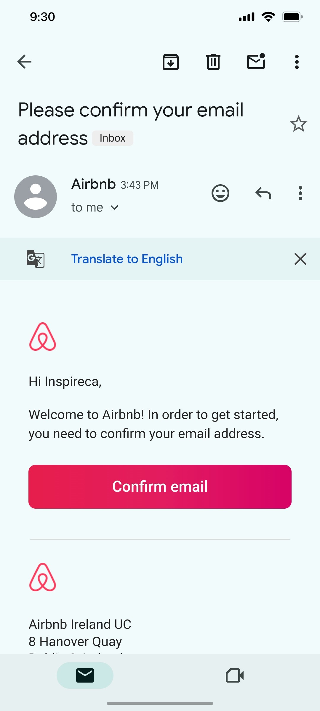 Airbnb Confirm Email