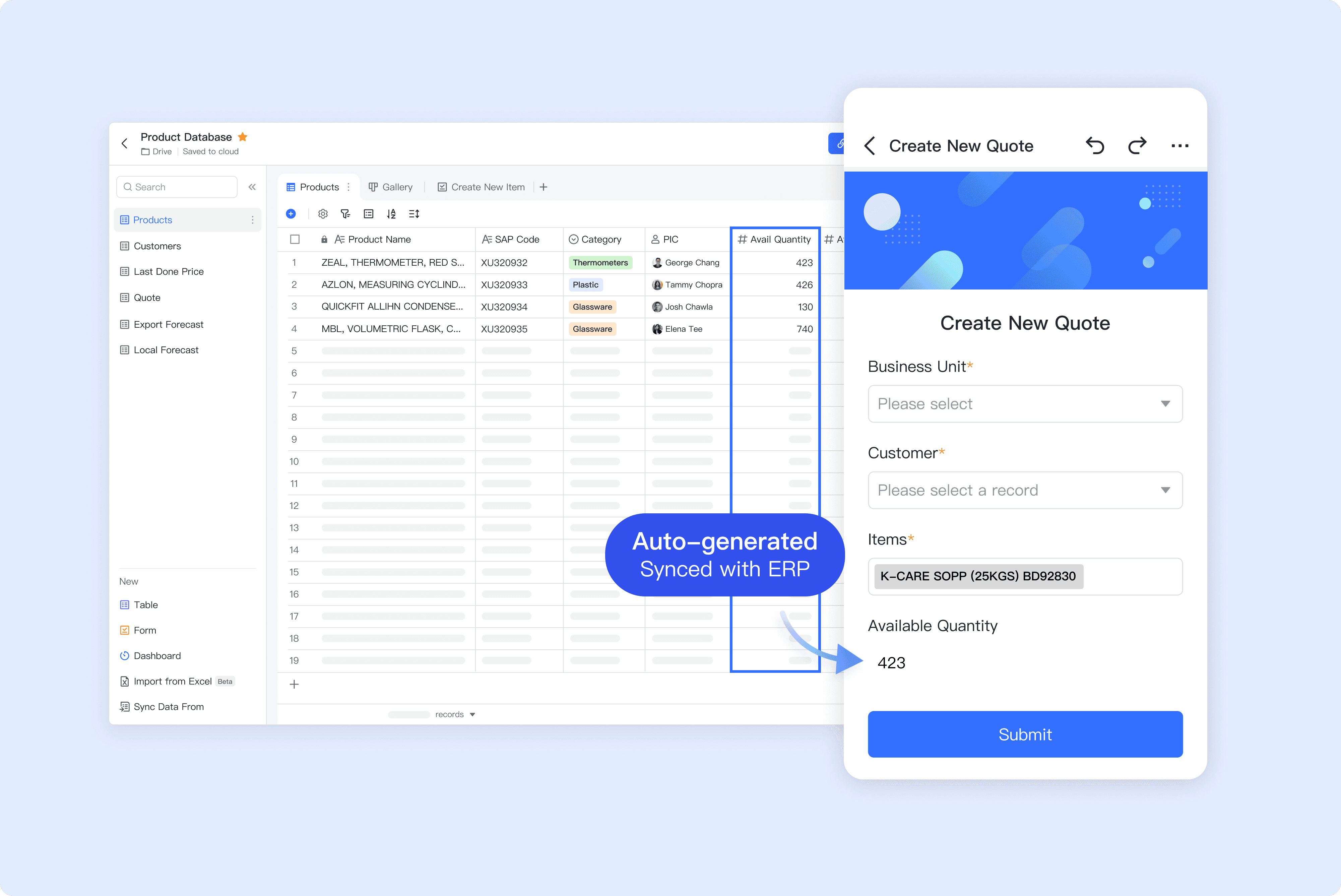Real-time Inventory Quantity & Status for Customer Quote