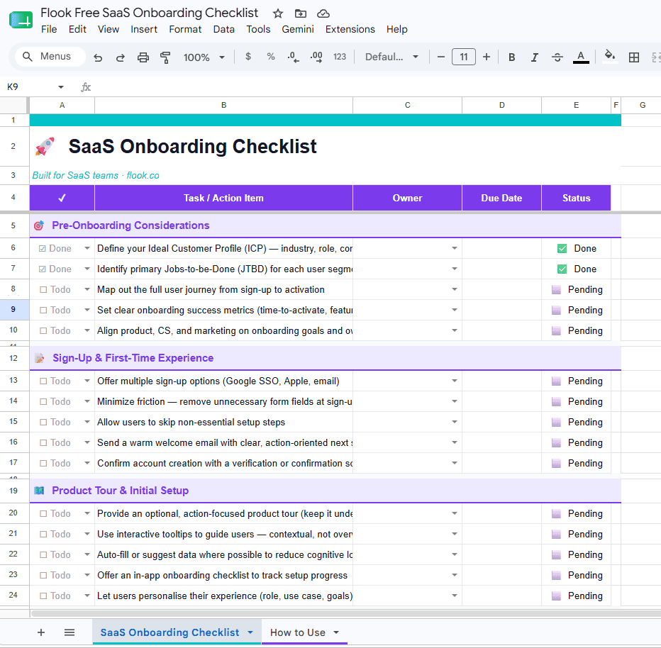 free saas onboarding checklist template screenshot