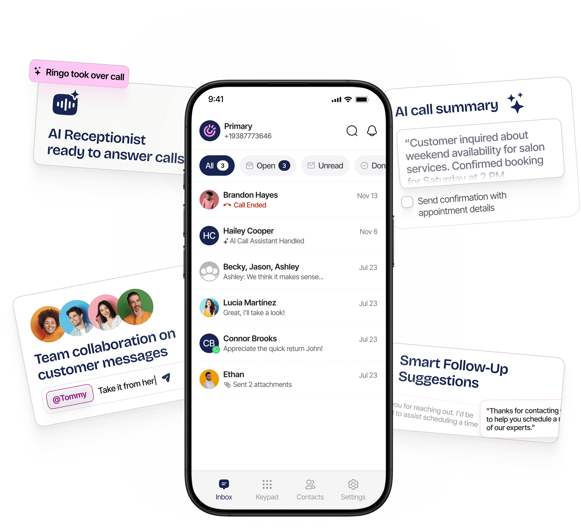 Illustration of phone with Ringo app showcasing