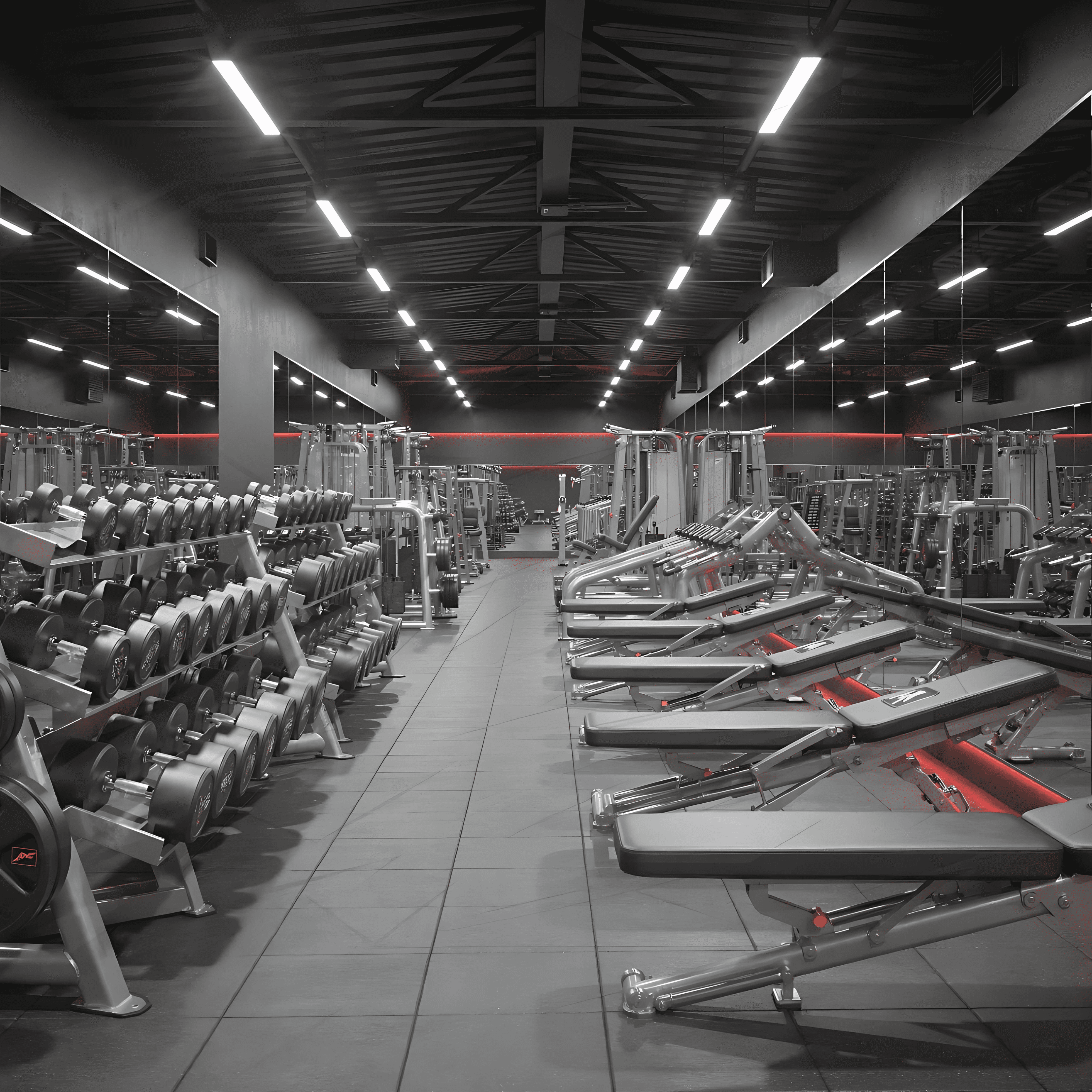 Empty modern gym in evening