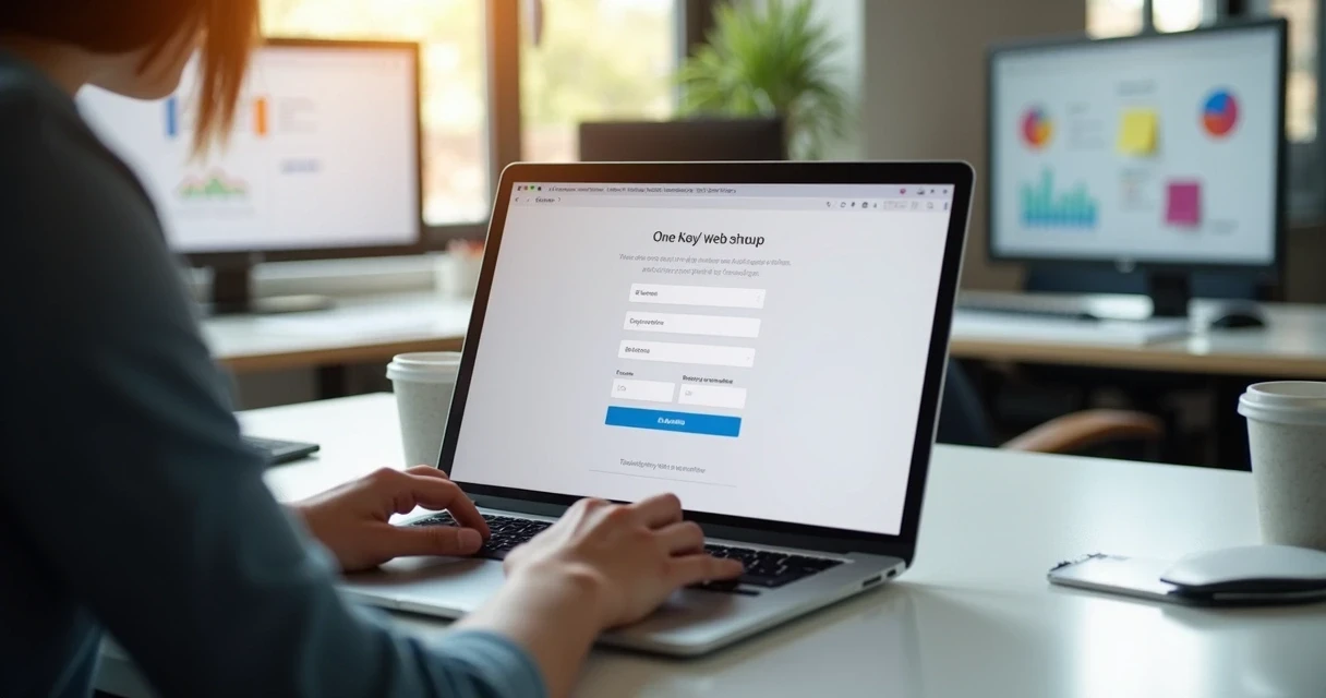 Pessoa interagindo em um notebook com formulário simples e poucos campos 