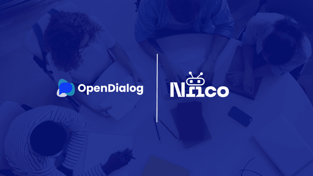 OpenDialog and Niico partnership logos on blue background