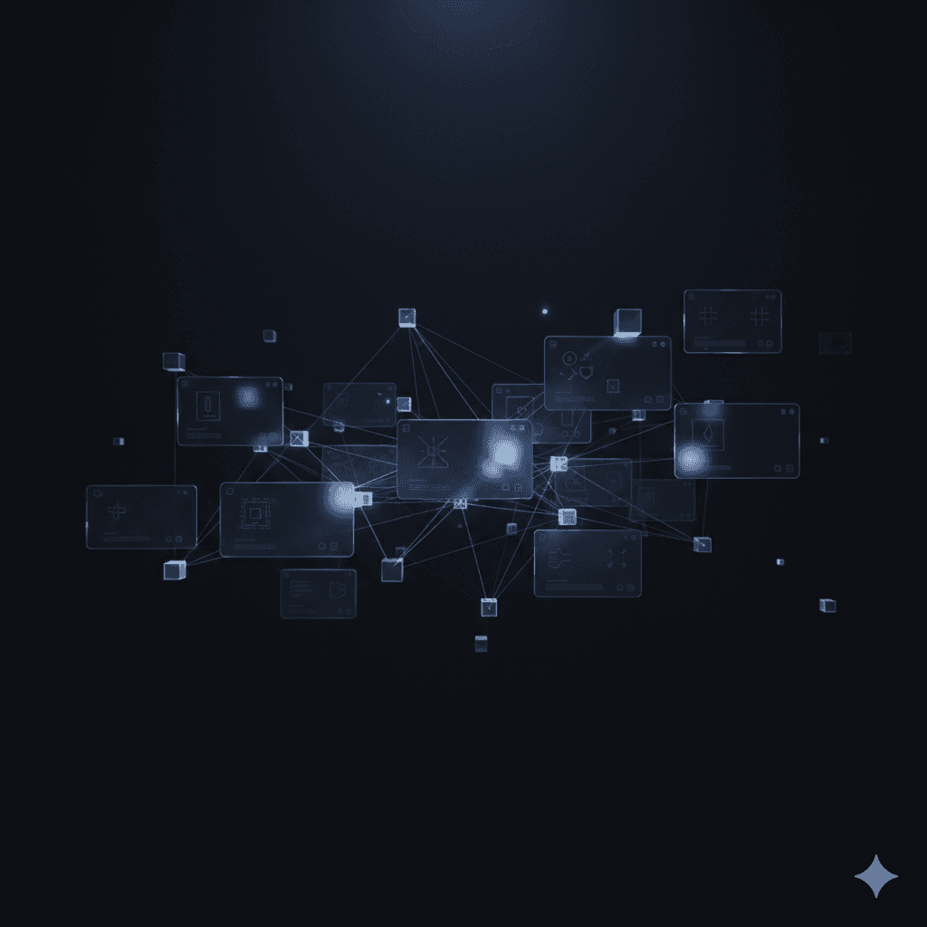 Wide layout showing interconnected knowledge and documentation elements