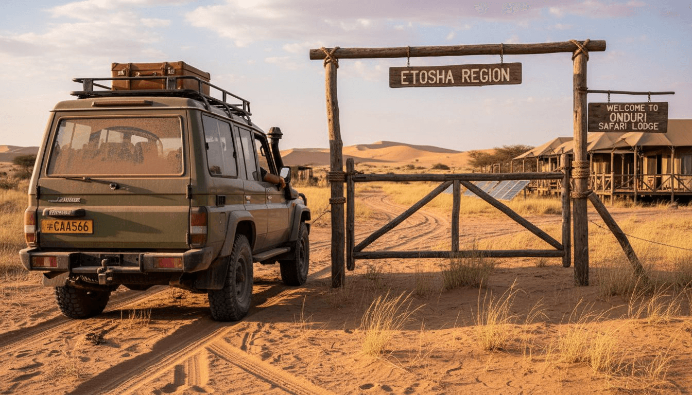 4x4 arriving at remote Namibia safari lodge