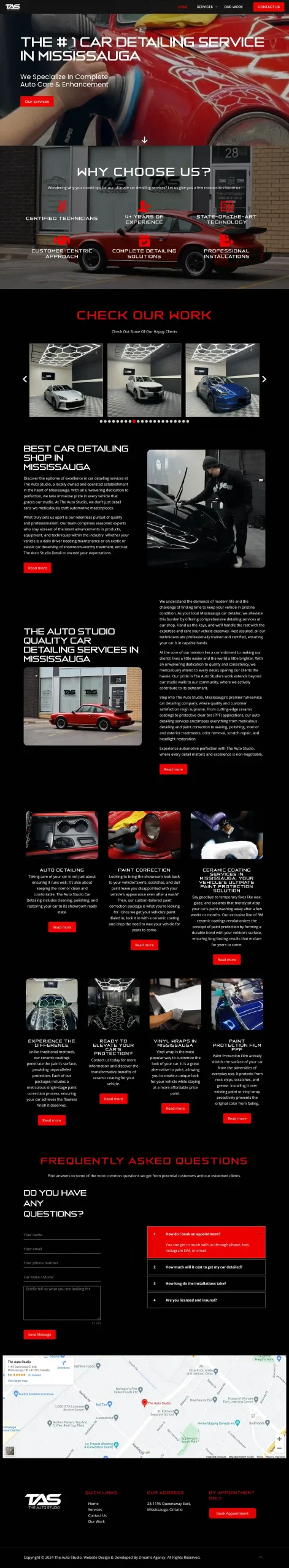 home page for theautostudio website developed & designed by Dreams Agency Mississauga, Ontario