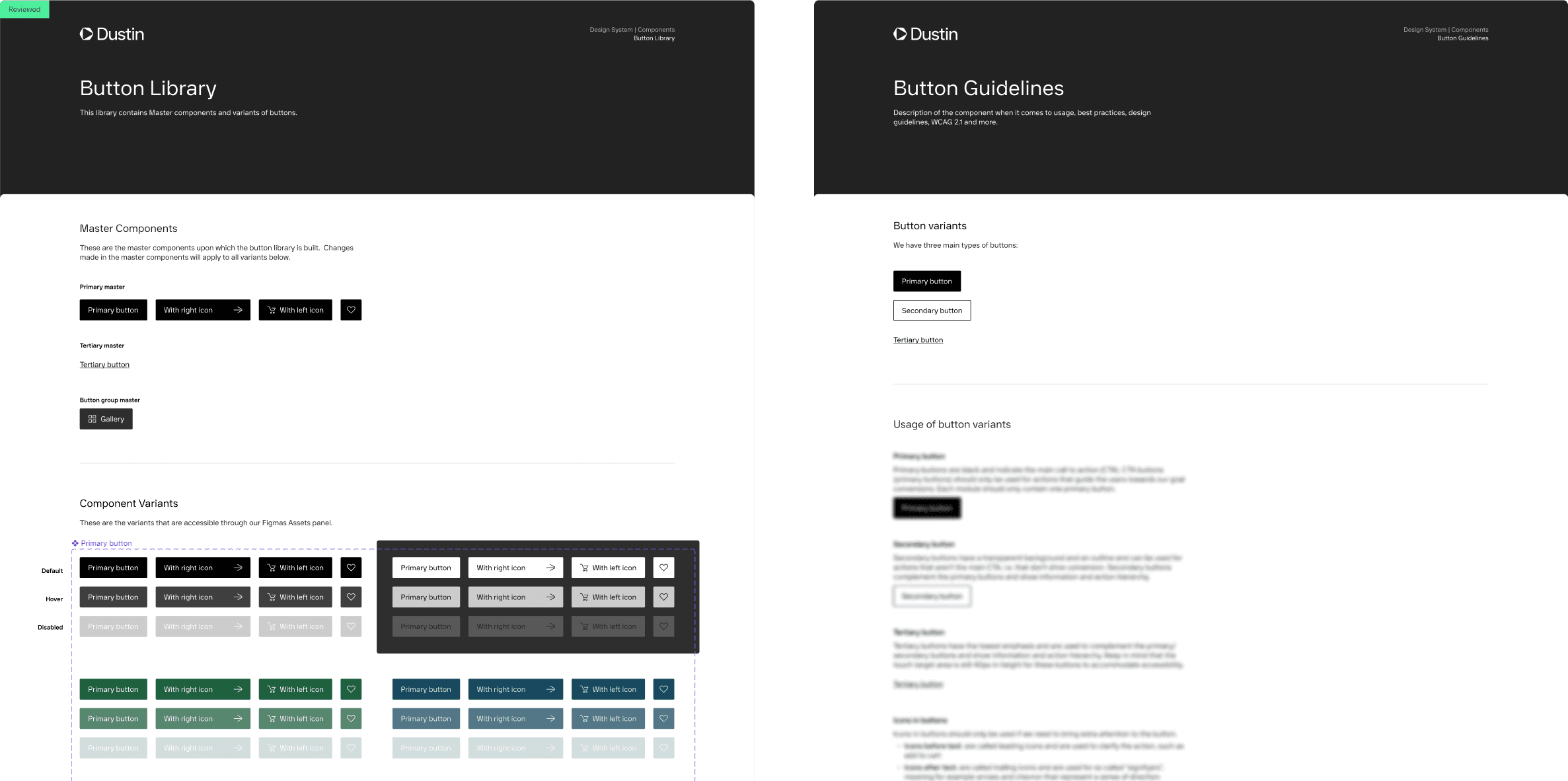 Example of a components and its guidelines from the design system.