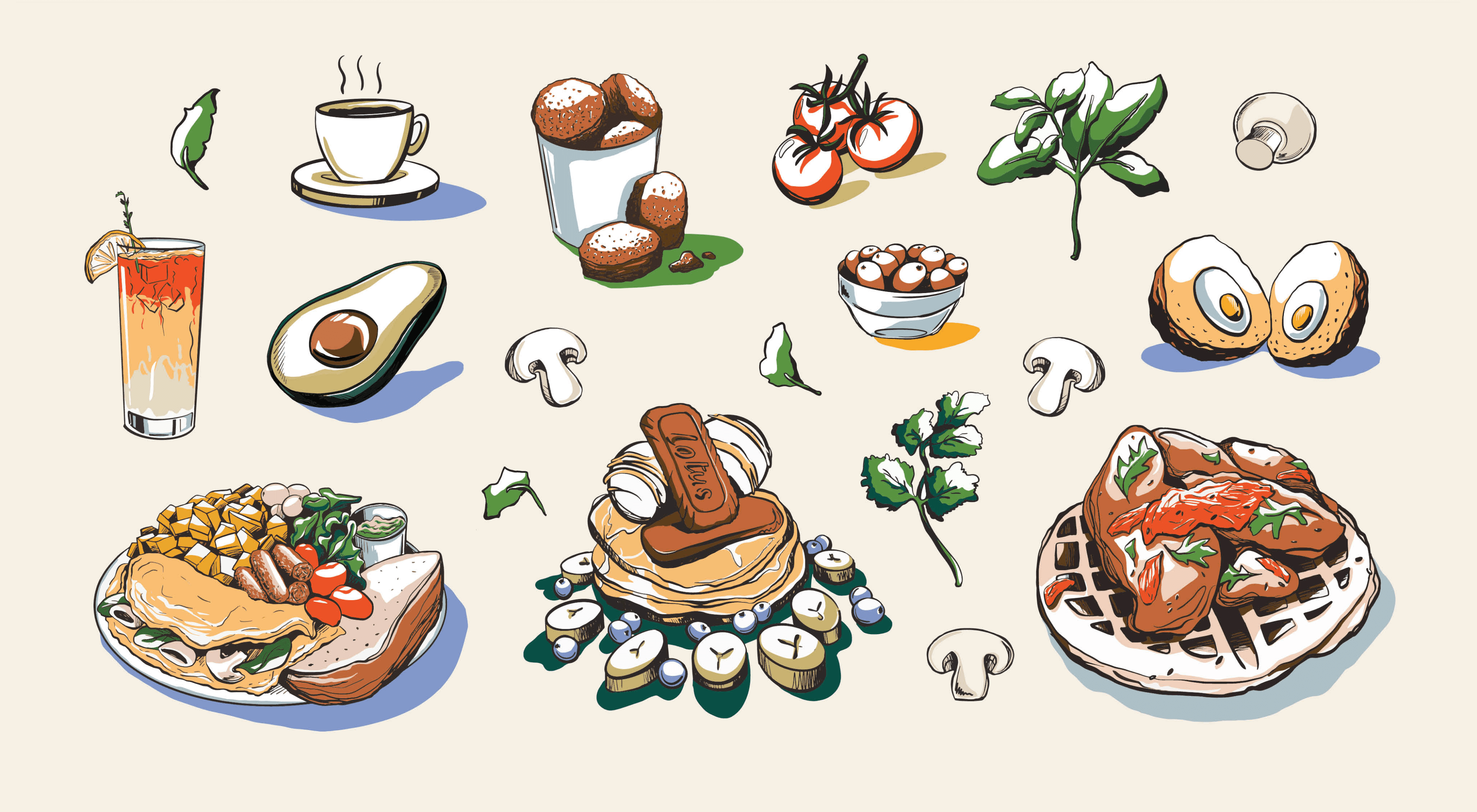 breakfast & brunch restaurant food and plates illustrations