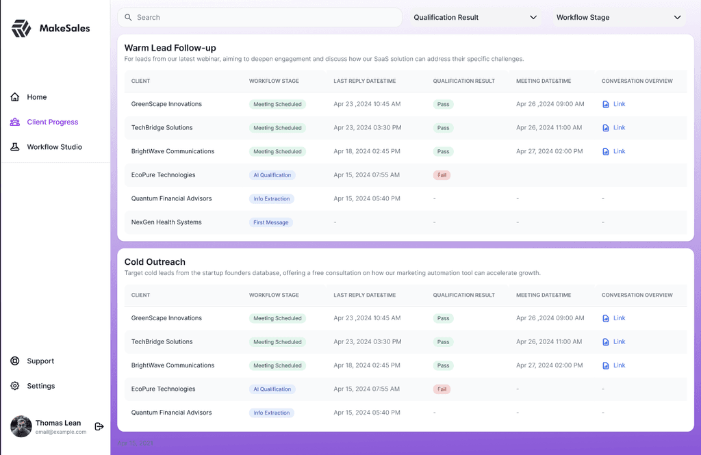 Screenshot of the main dashboard with gradients as background