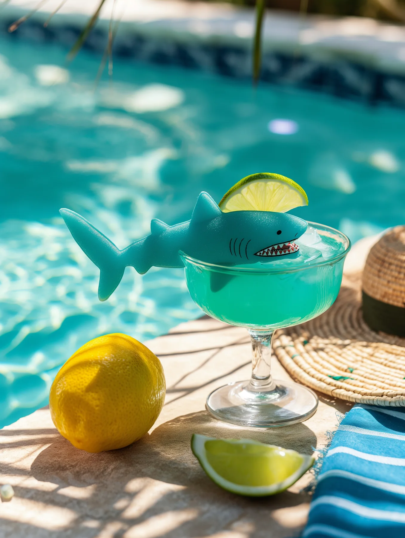 Blue cocktail with a shark float