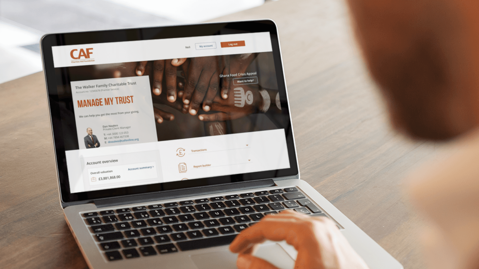 CAF website on laptop