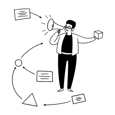 Illustration showing confusing decision labels like 'Marketing', 'Growth', and 'Product', representing lack of priorities.