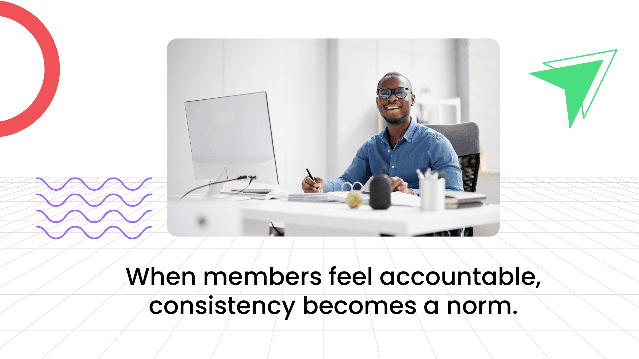 Coach working at laptop - member accountability turns participation into consistent habits in coaching communities.