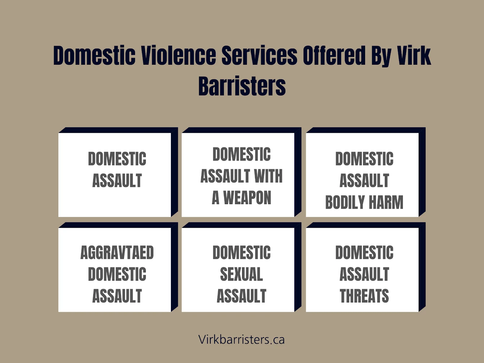 An infographic about domestic assault types covered by Virk Barristers.