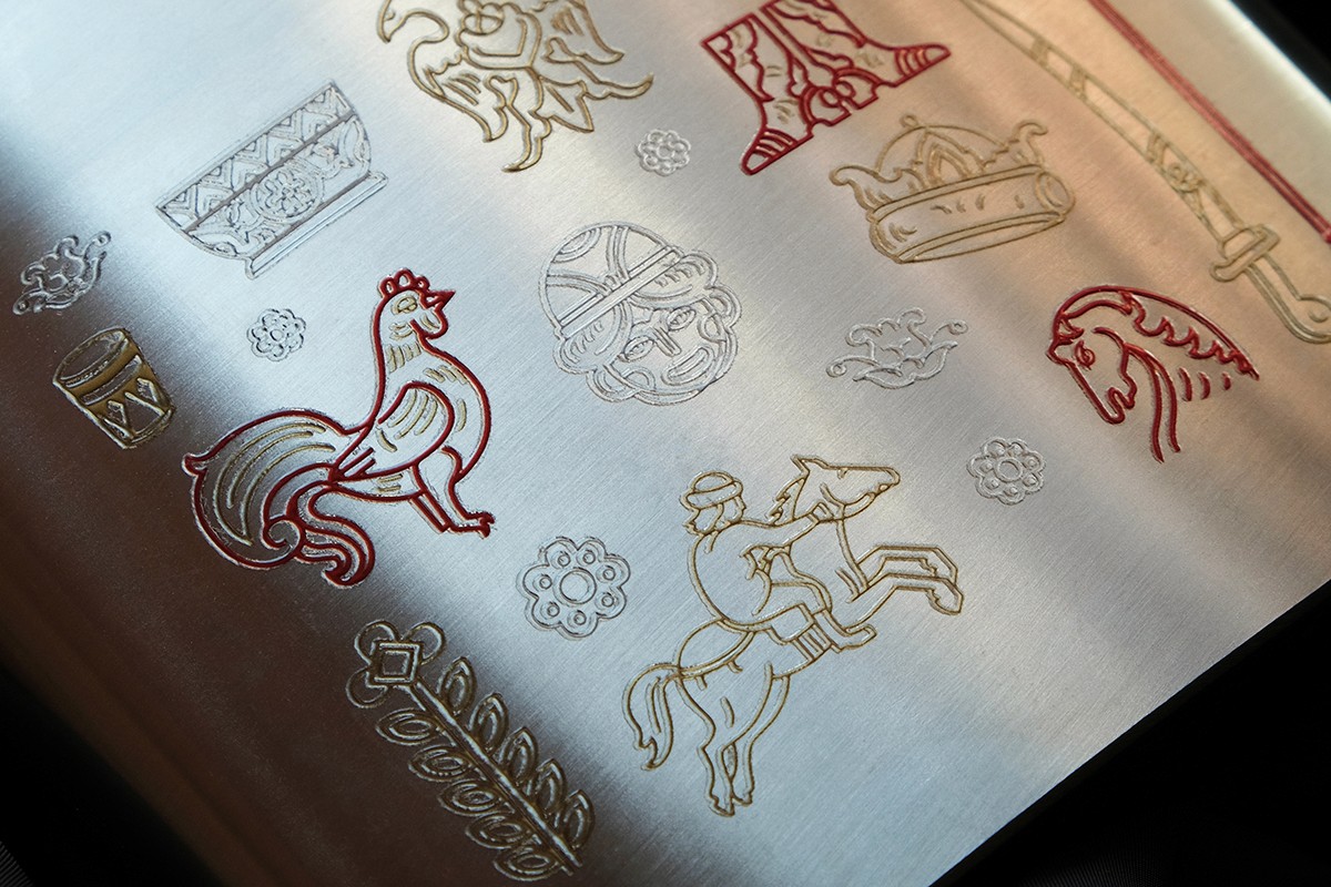 Corporate merch, souvenir products, uv dtf stickers for Corporate client printed on metal with uv dtf printing.