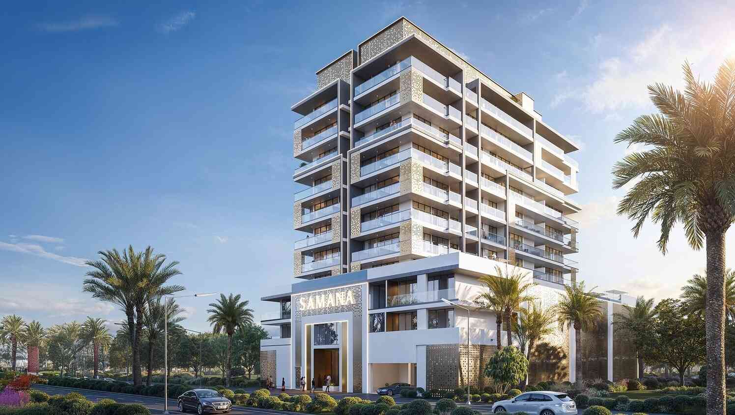 New Ocean Crest apartment building in Dubai, showcasing modern architecture and vibrant urban design.