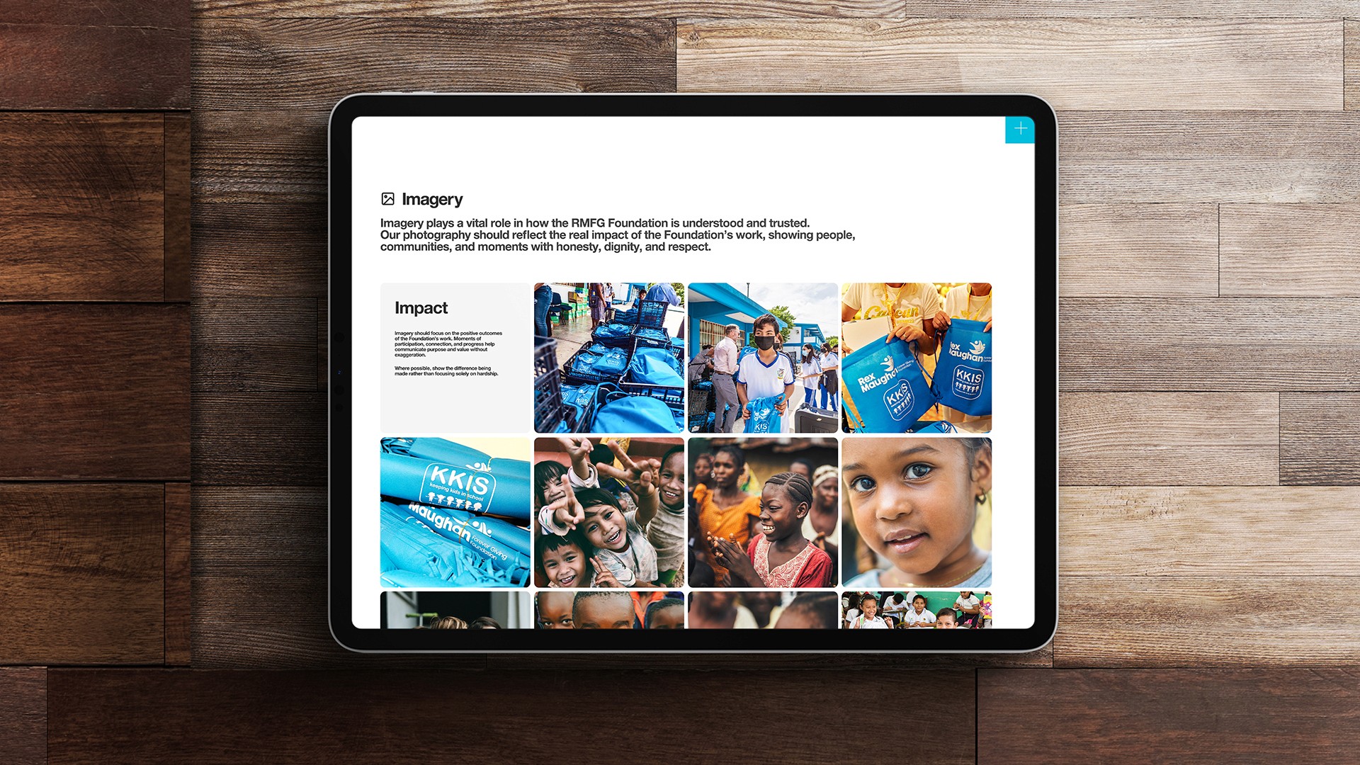 Event style guide set on an iPad on a wooden background