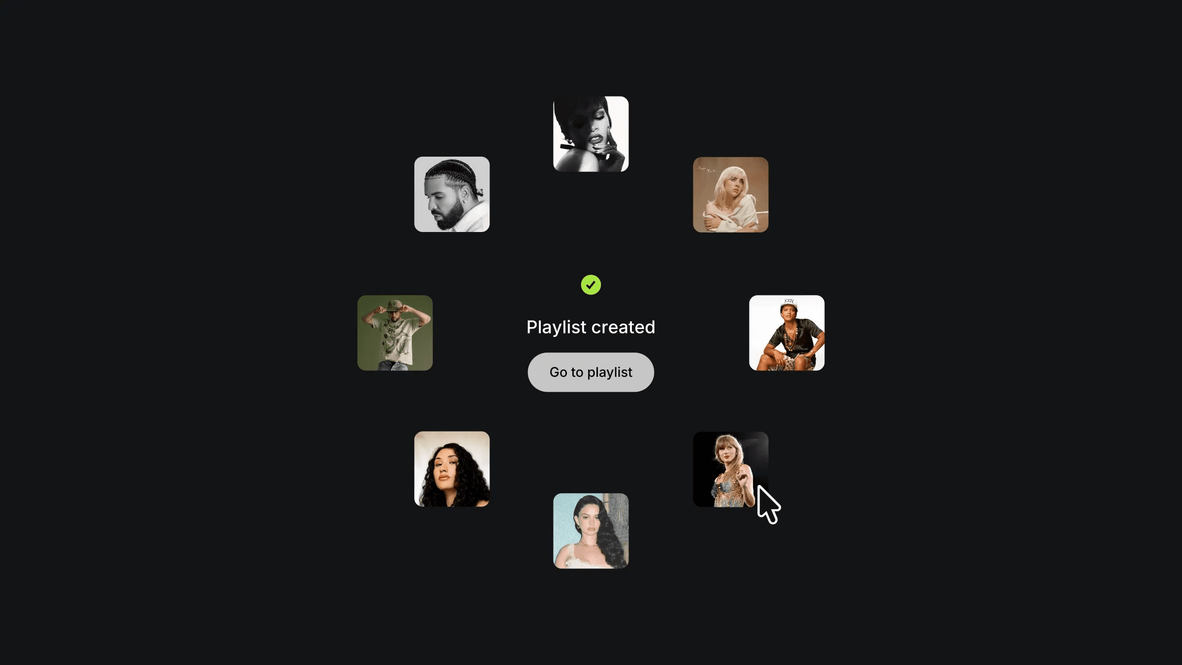 Music app playlist created screen with artist avatars