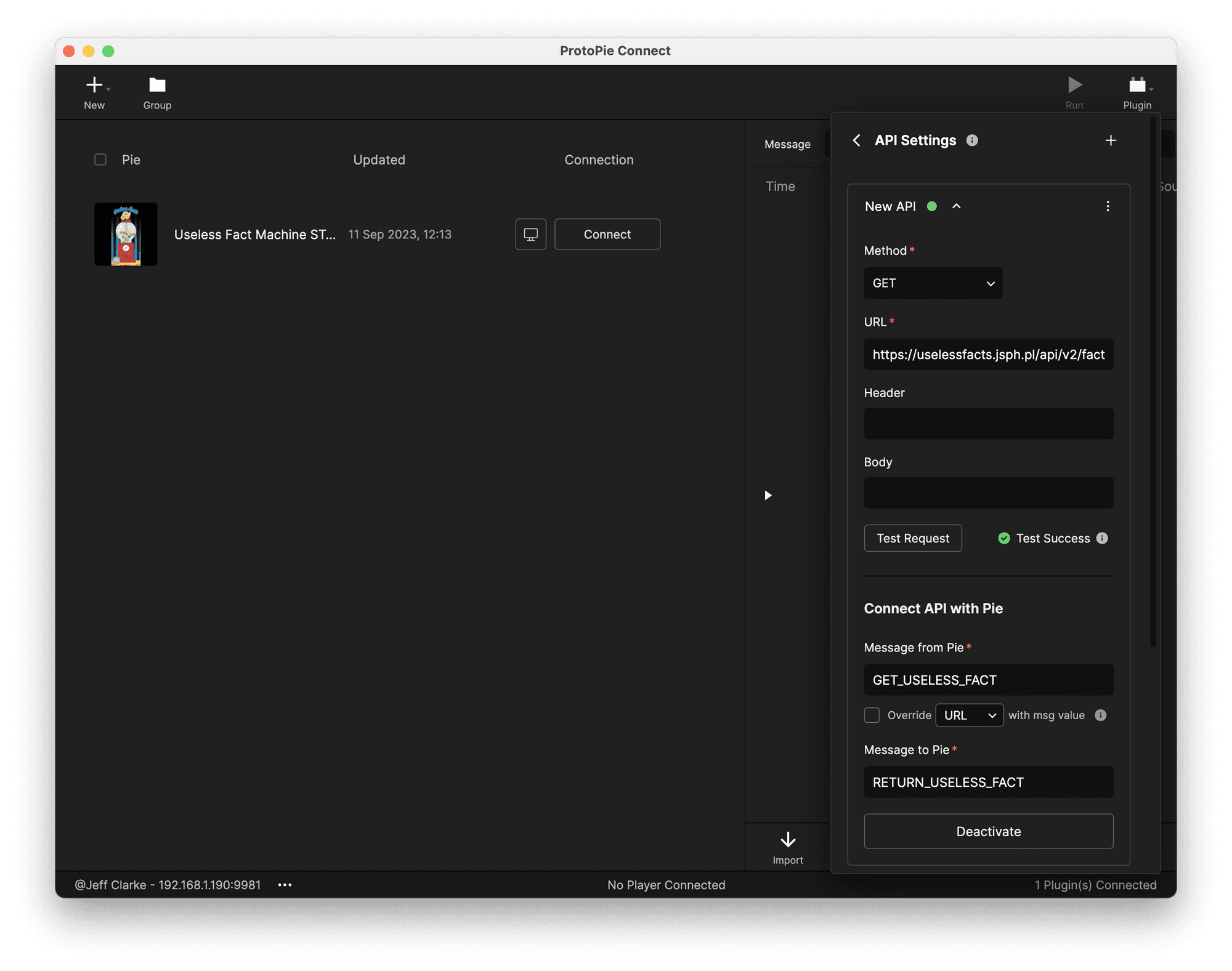Drag the saved Pie into the left side of ProtoPie Connect’s interface.