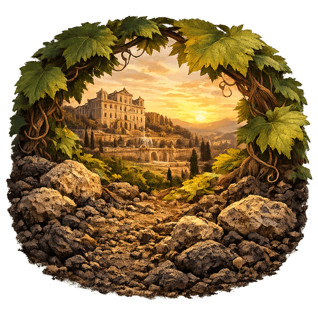 Detailed graphic of the Frascati wine region.