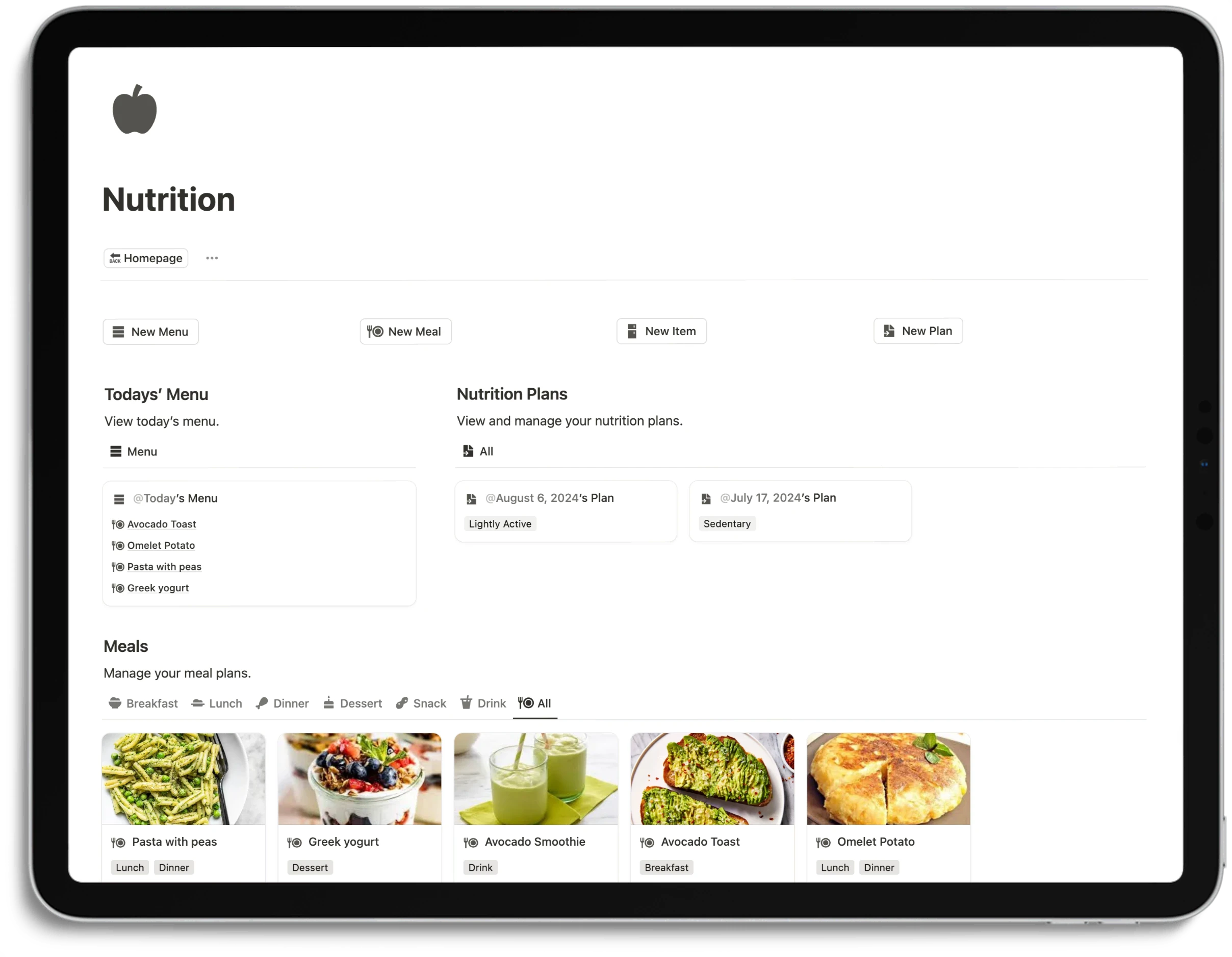 Notion Workout Tracker - Nutrition