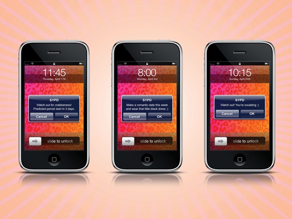 Three iPhones are displayed side by side against a peach-colored gradient background. Each screen shows the same interface: a black home screen with a pink and orange gradient background, a central text box displaying SYPD’s message about cradleboxing, and a button labeled “slide to unlock.” The time shown on each phone is 11:45, 8:00, and 10:15.