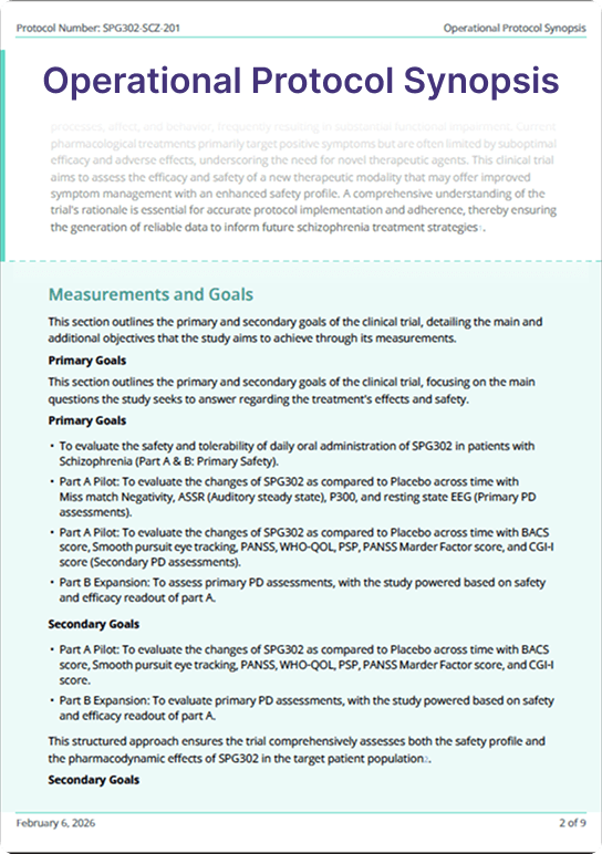 Example Operational Protocol Synopsis generated from clinical trial protocol
