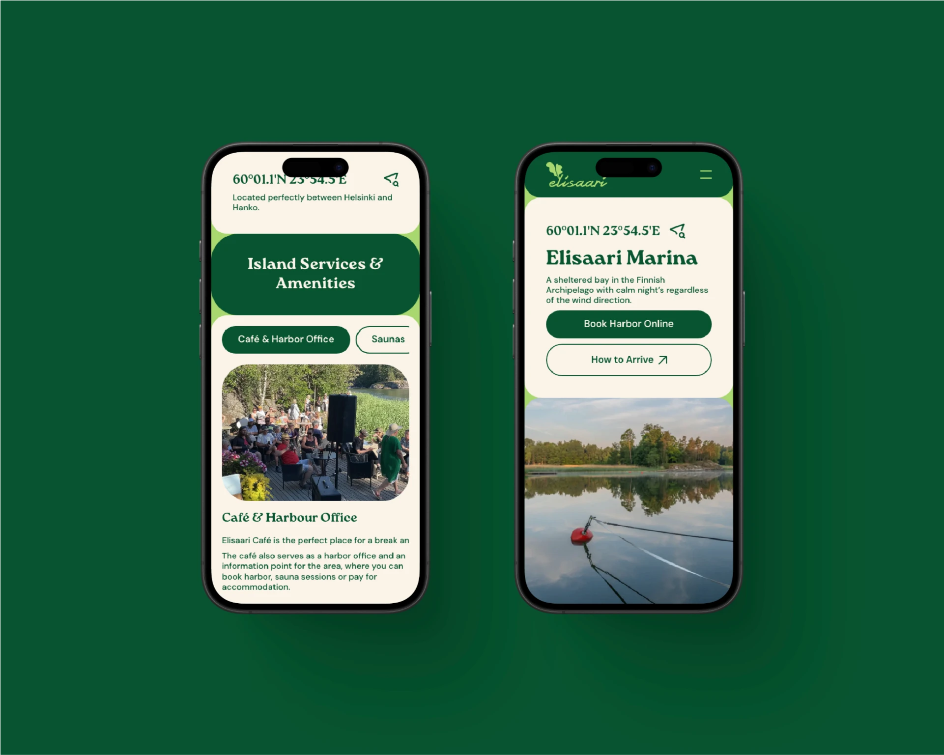 Iphone mockup featuring the sauna mobile screen on a sailing boat background.