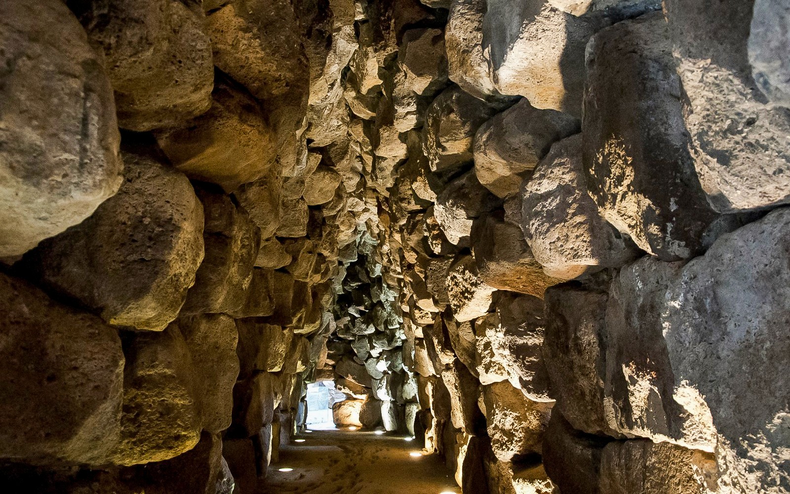 Interior of a stone corridor at Barumini UNESCO site, Sardinia.