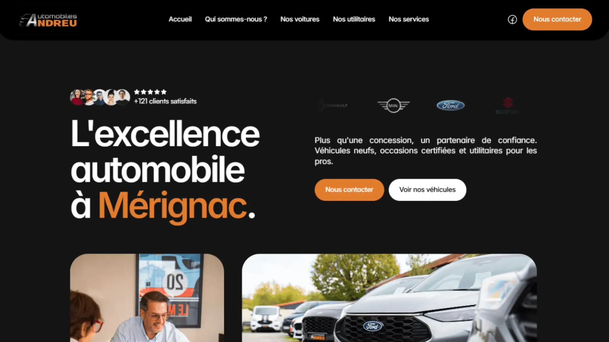 Hero section d'un site web créé par SL vision pour Adreu Autombiles sur Mérignac et bordeaux