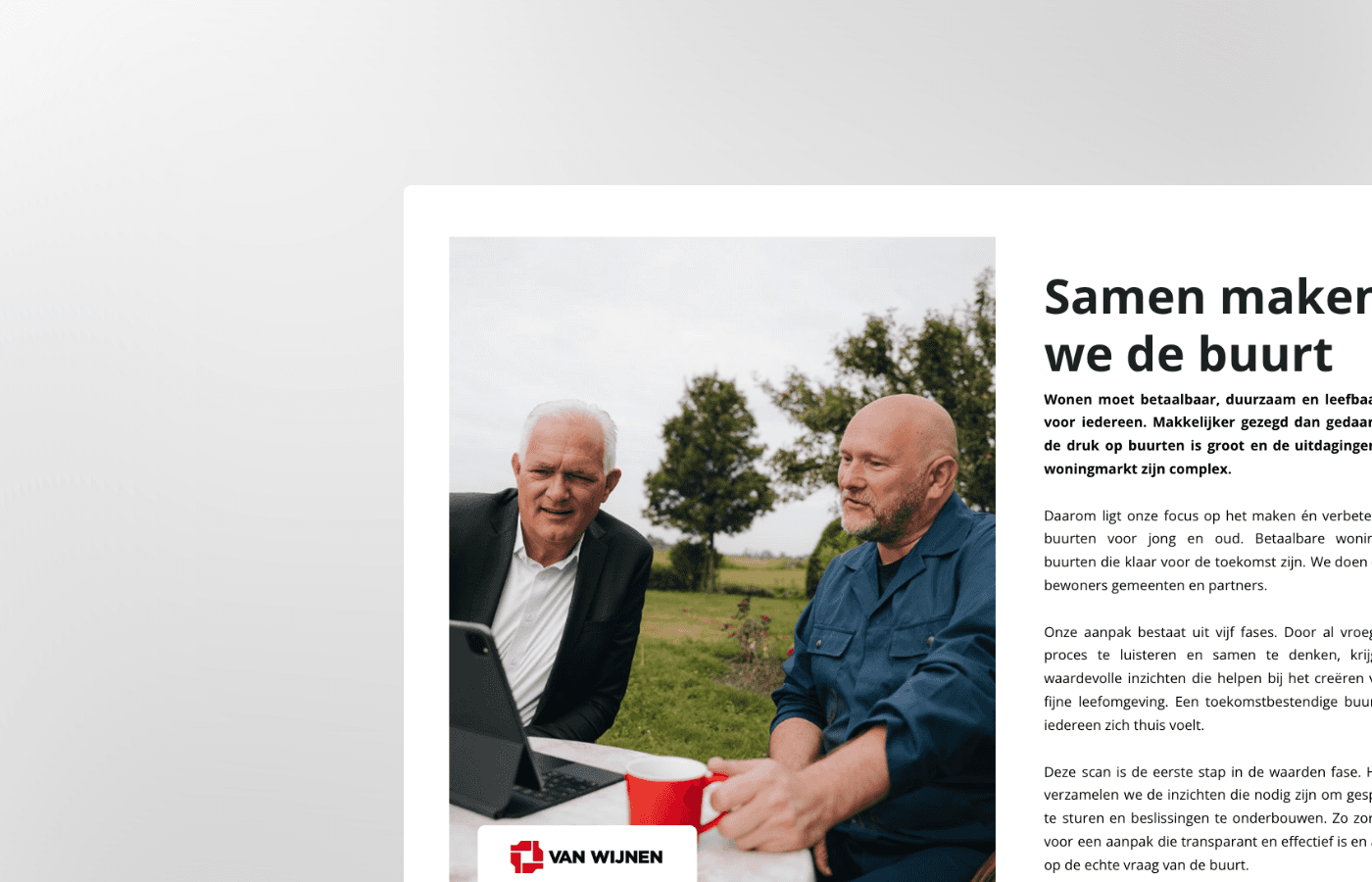 Van Wijnen medewerkers bespreken wijkvernieuwingsproject ondersteund door AI-gegenereerde wijkanalyse van MSTR