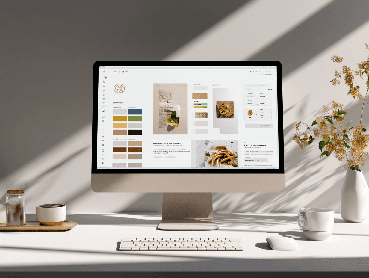 An image of Looka brand kit preview showing logo, colors, typography, and brand book.