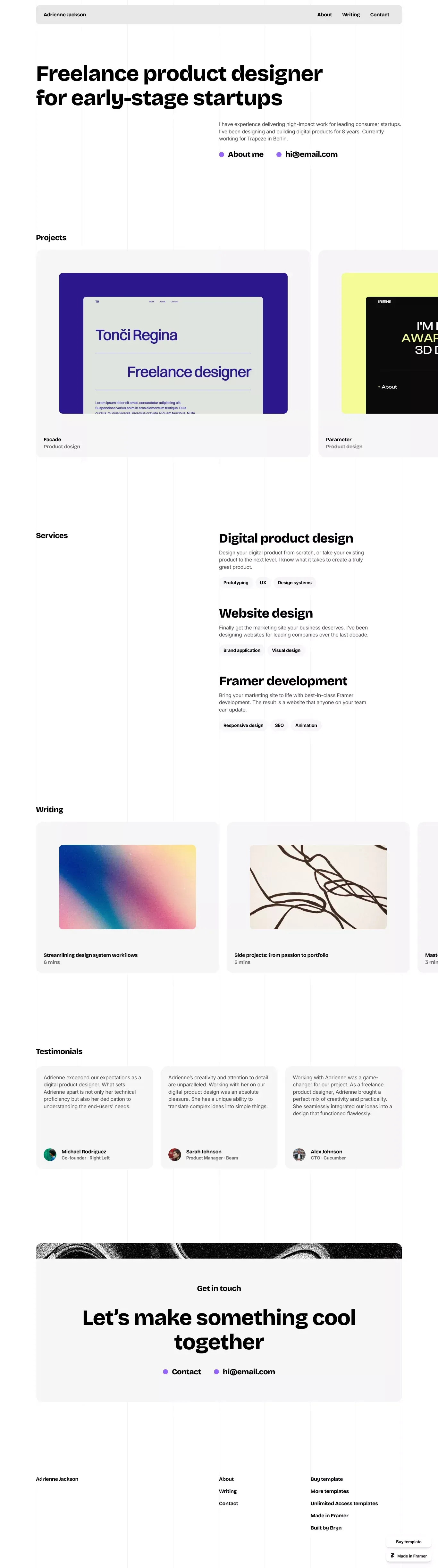 Lucid - Portfolio Template for Framer portfolio page screenshot showcasing Design and Tech design
