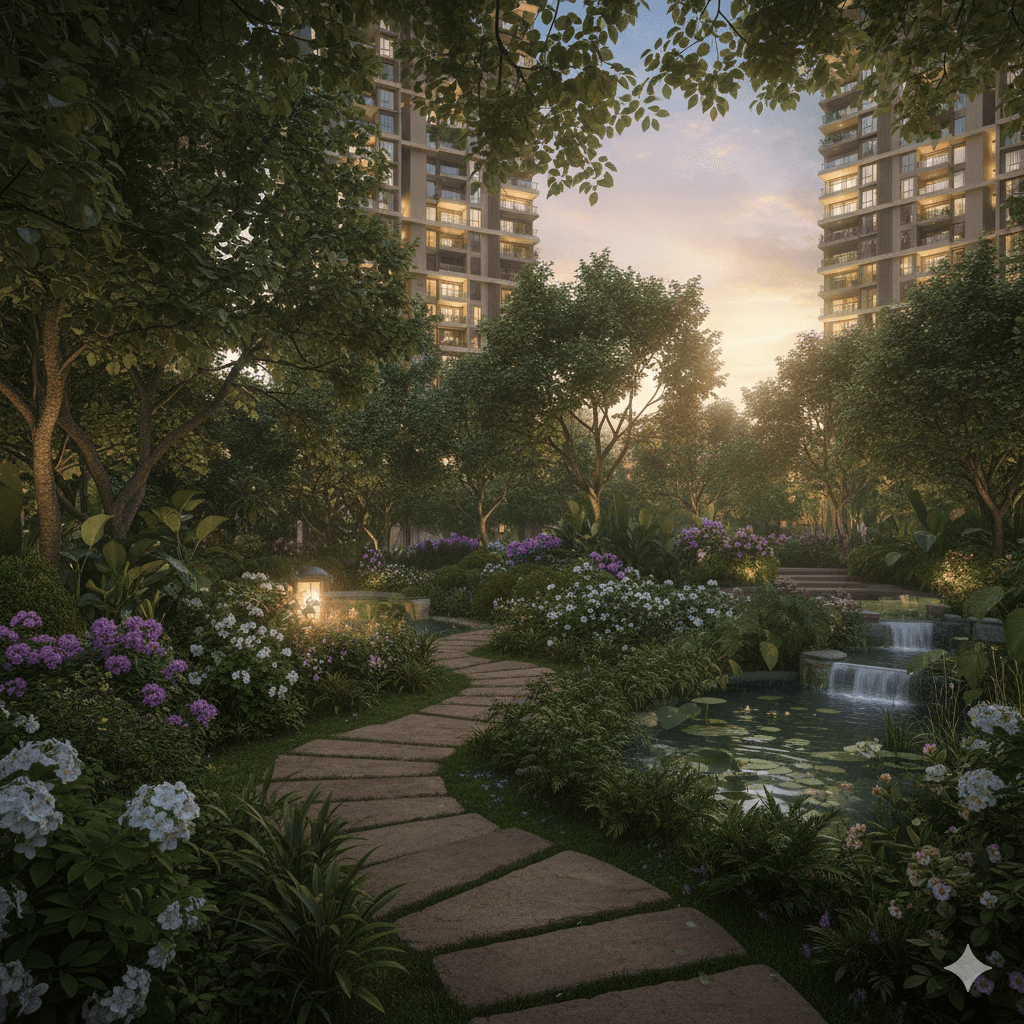 Expansive landscaped gardens and lush green open spaces at M3M Sector 103 residential project