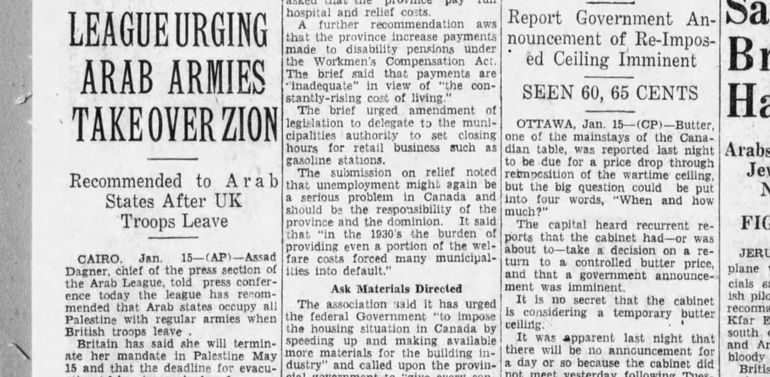 LEAGUE URGING ARAB ARMIES TAKE OVER ZION