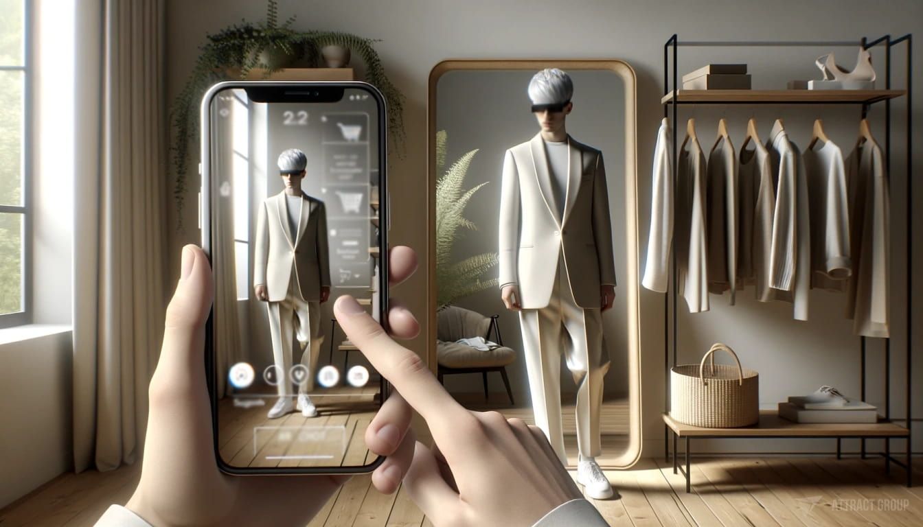 Gen Z male using AR try-on to preview virtual outfits on a smartphone