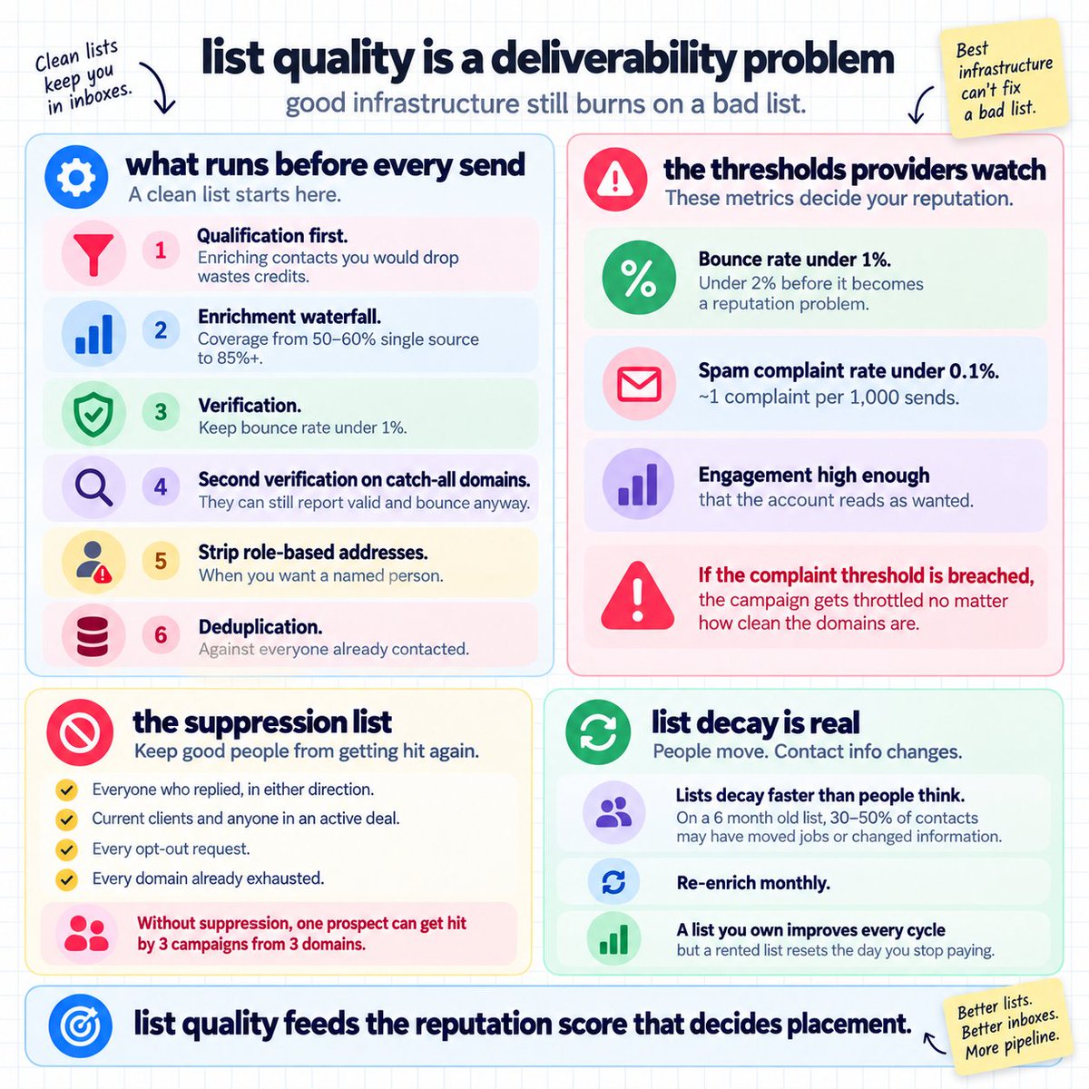 List verification, suppression, and decay checks for email deliverability