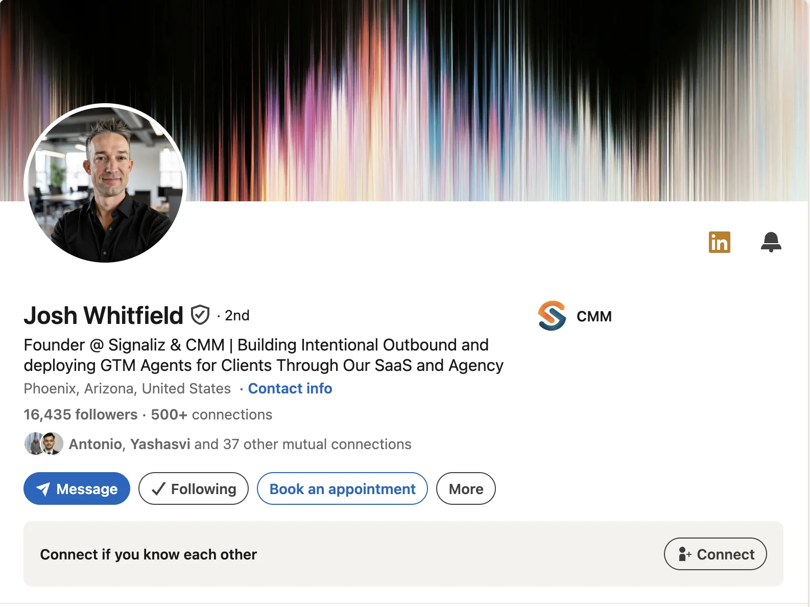LinkedIn profile: Josh Whitfield, founder of Content Marketing Media and Clay Expert