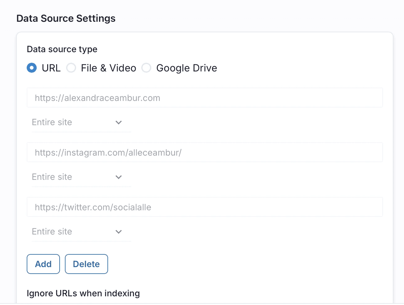 Data source settings