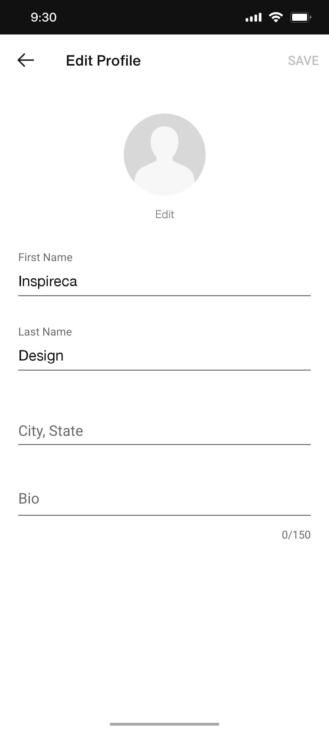 Nike App Edit Profile Screen