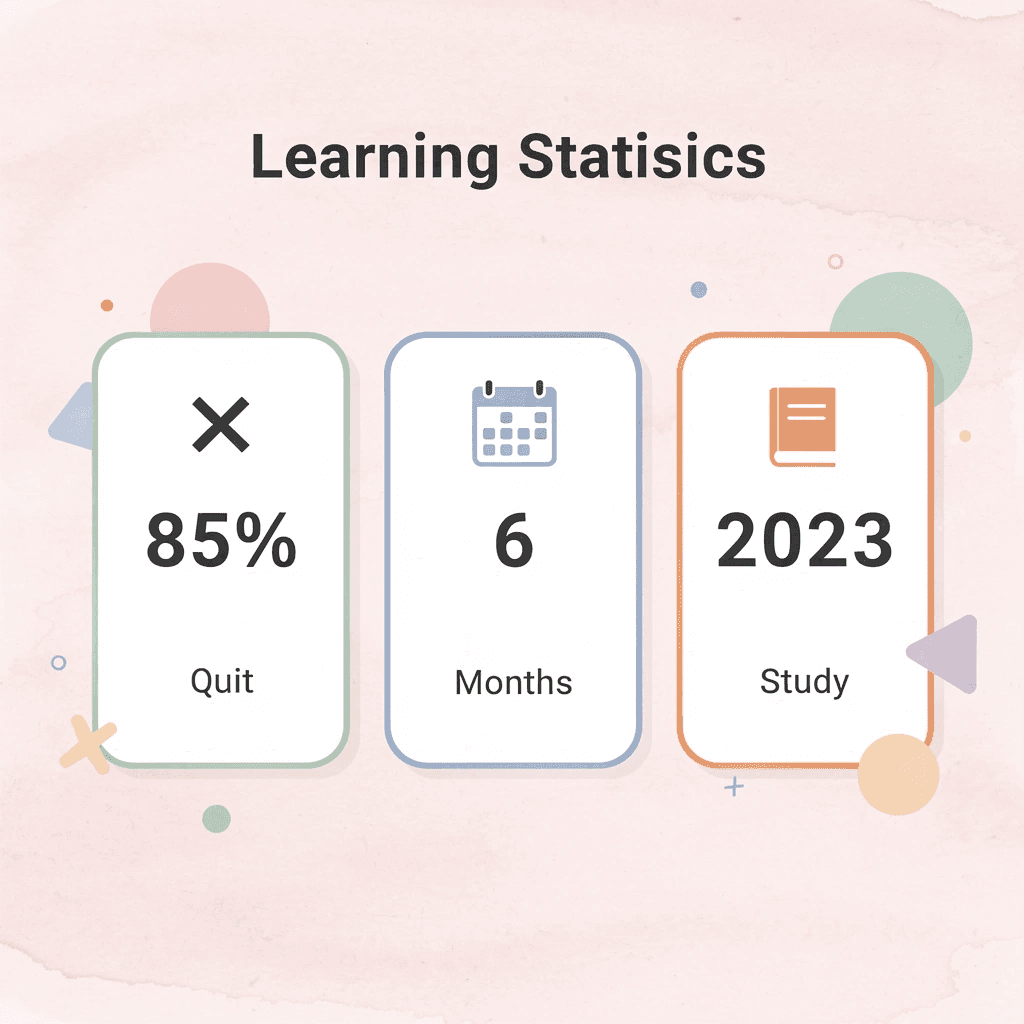 Statistics showing 85% of language learners quit within 6 months