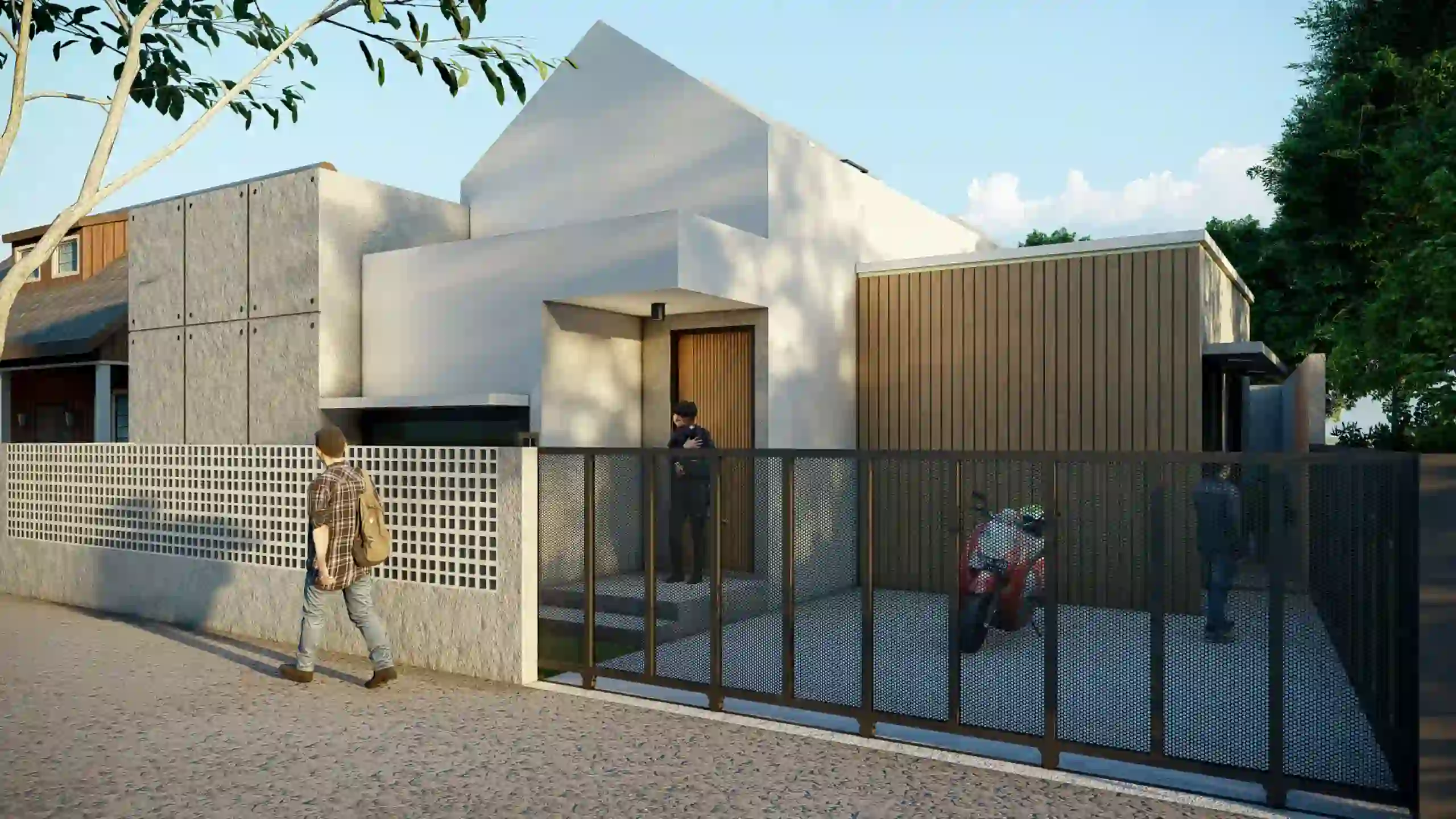 Growing House - Rumah tumbuh dengan konsep industrial - Klaten, Jawa Tengah - Tampak Depan Bangunan Fase 2 di Pagi Hari