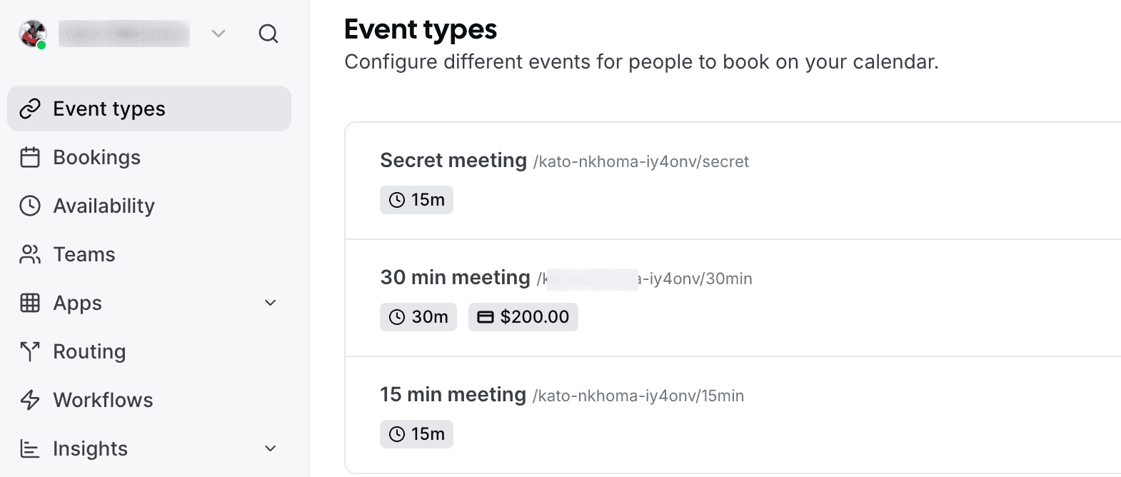 Event types in Cal.com