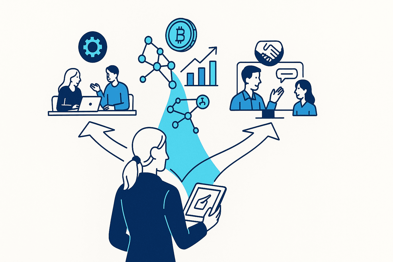 Illustration that compares the thought process of how to choose the right Web3 marketing agency and what keep in mind, while doing that