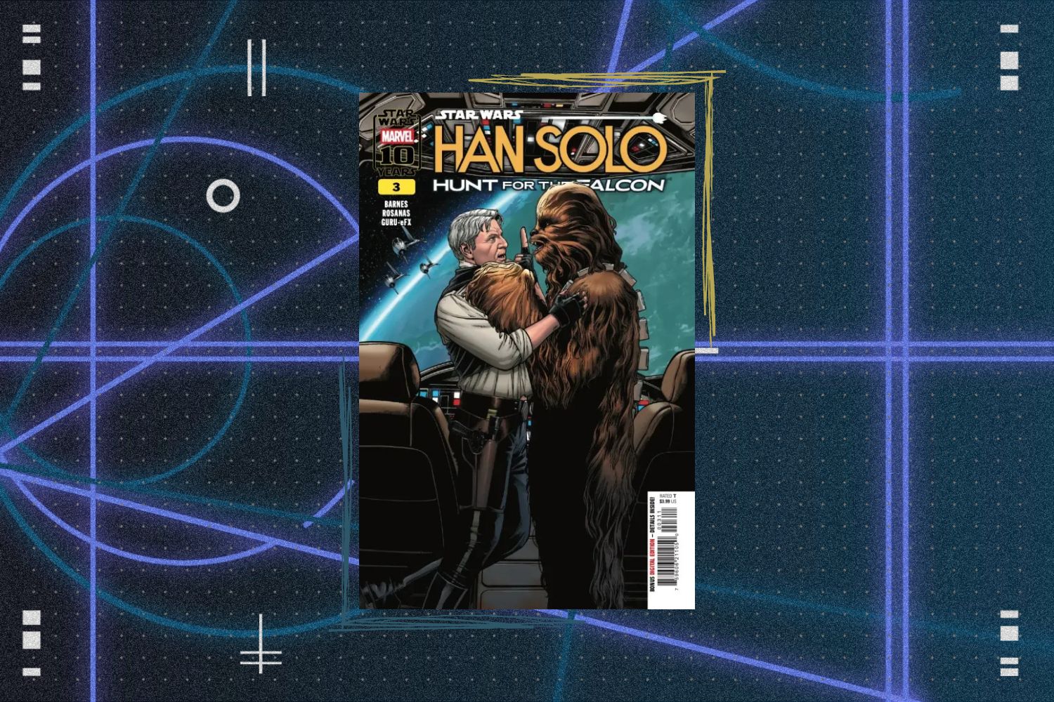 Cover for Han Solo: Hunt for the Falcon #3 featuring Han Solo and Chewbacca in the cockpit of the Millennium Falcon