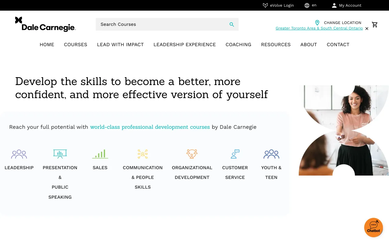 Dale Carnegie homepage, professional development and sales courses