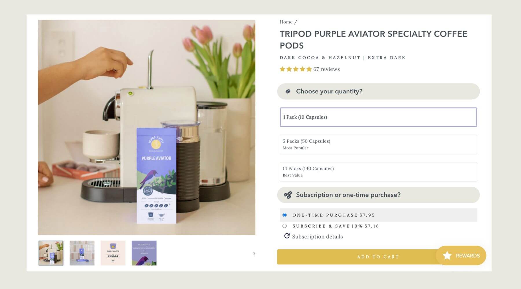 Tripod purple Aviator speciality coffee pods