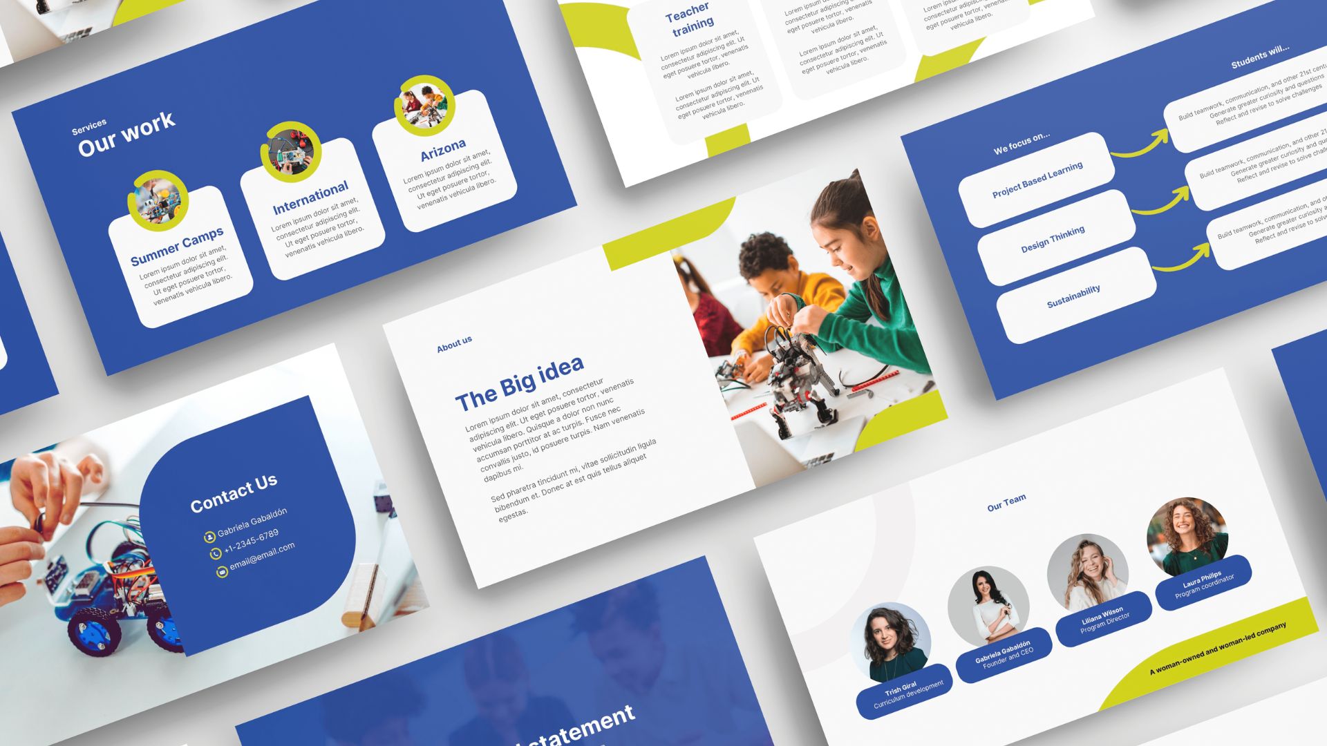 A grid view of screens of a pitch deck designed for Ecorobotik